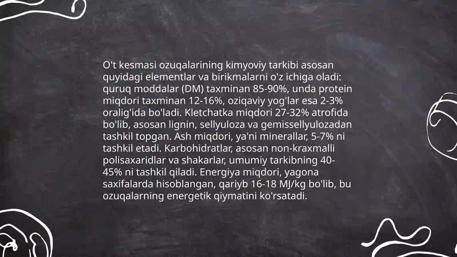 O't uni va o't kesmasi ozuqalarining kimyoviy tarkibi va to'yimliligini o'rganish 4
