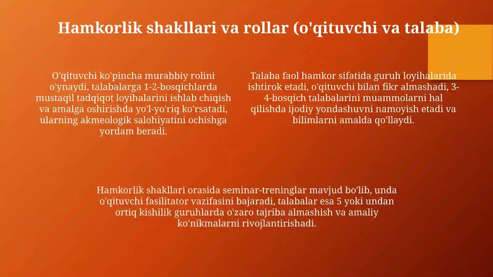 Akmeologiyada o'qituvchi va talaba hamkorligining mohiyati va shakllari 4