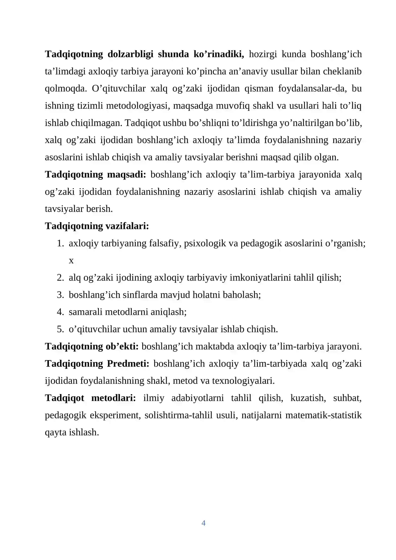 Boshlang’ich axloqiy ta’lim-tarbiya jarayonida xalq og’zaki ijodidan foydalanish. 4