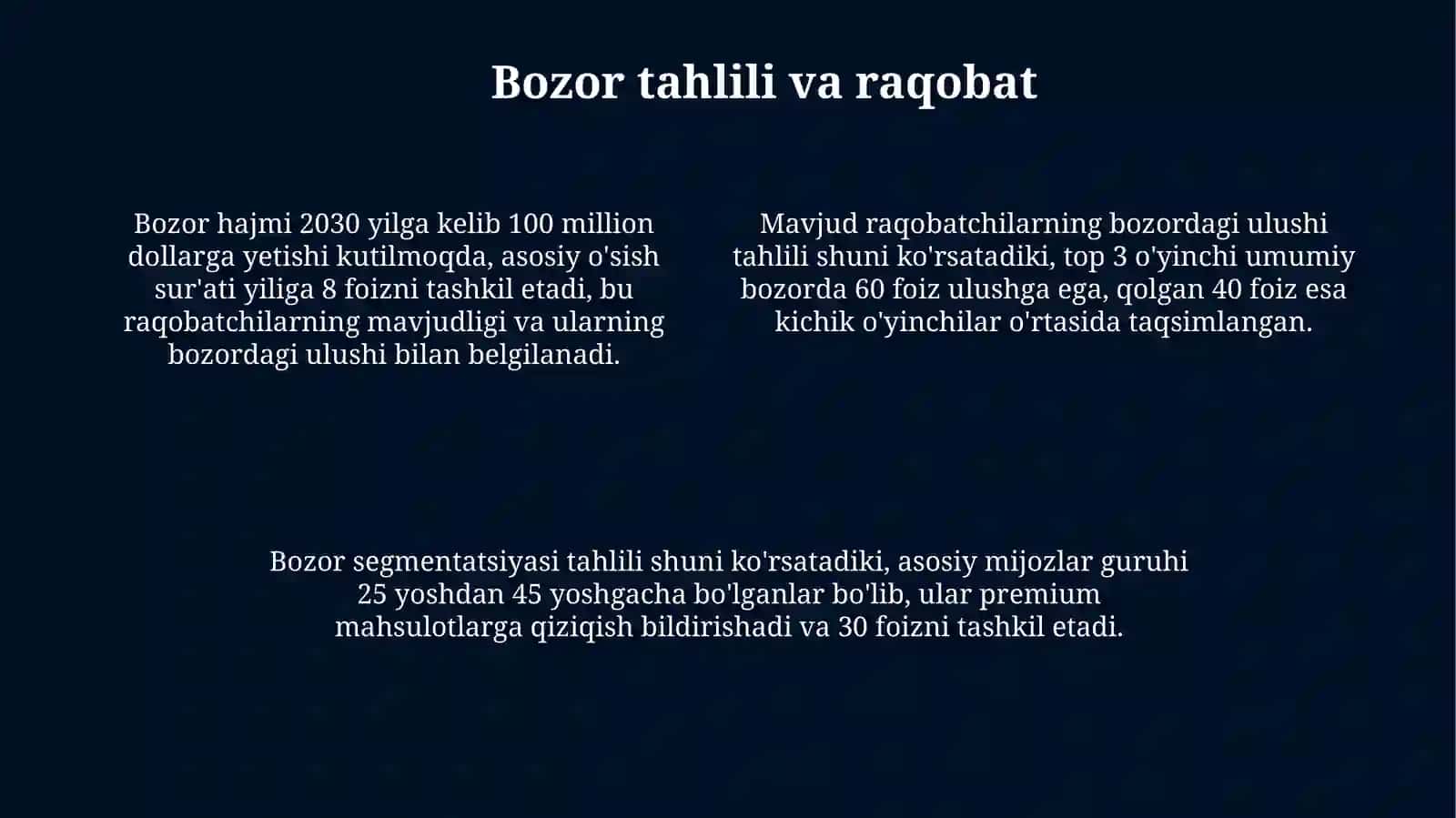 Biznes-reja: 2030-yilga mo'ljallangan fabrika (50 million dollarlik investitsiya) 4