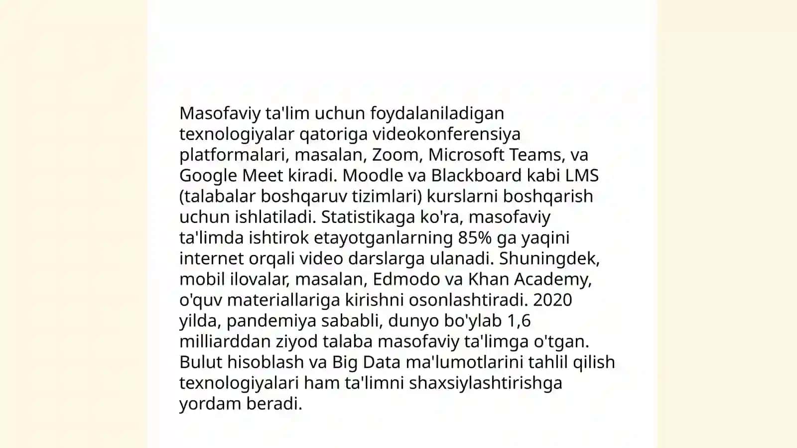 Masofaviy taʼlimni tashkil etish dasturlari va platformalari 4