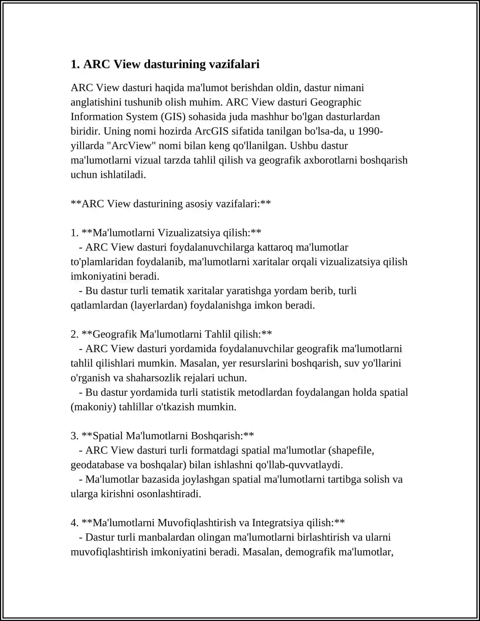 ARC VIEW DASTURIY PAKETI VA UNDAN FOYDALANISH 4