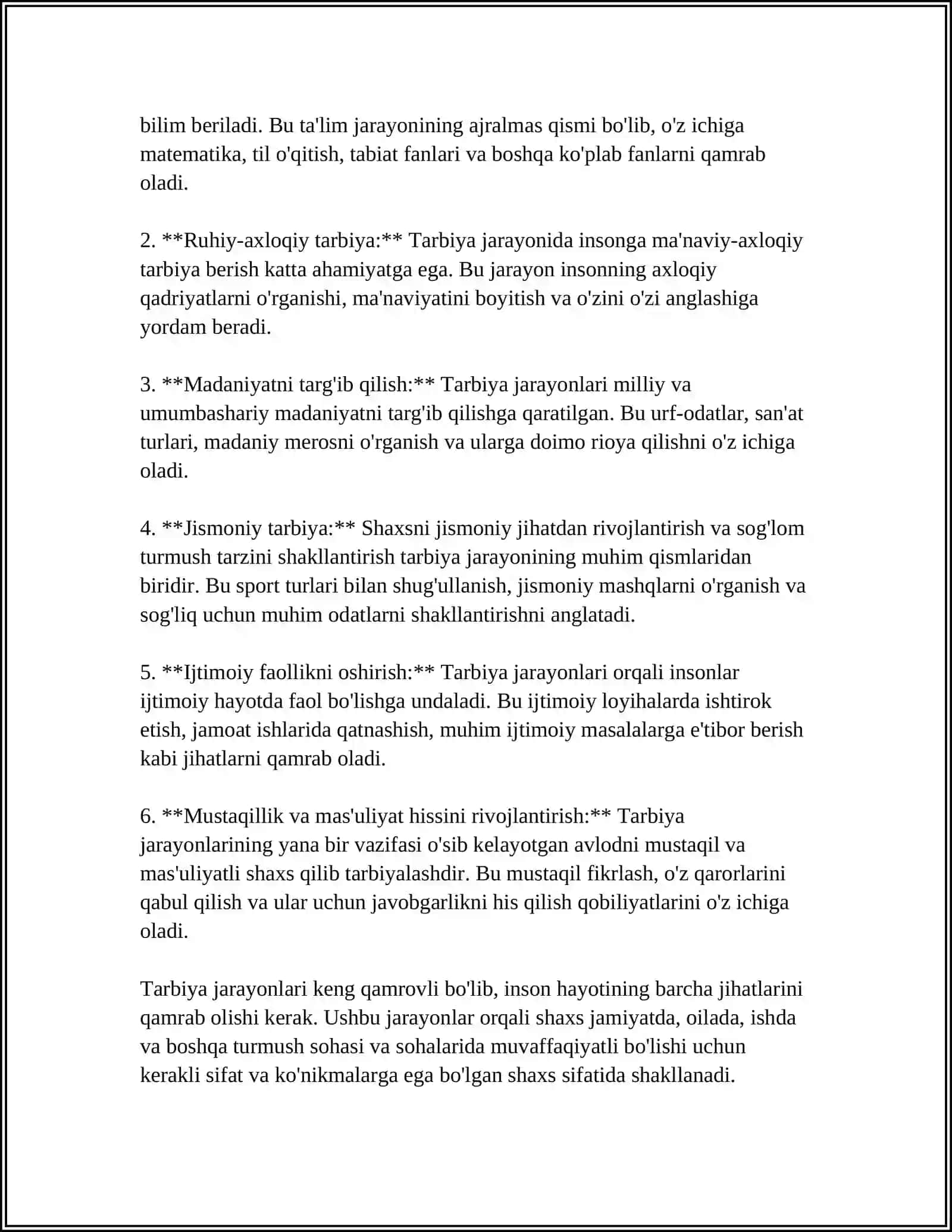 MUSTAQIL ISH Mavzu: TARBIYA VA HUQUQ FANLARIGA OID DAVLAT TA’LIM STANDARTINING MAZMUNI 4