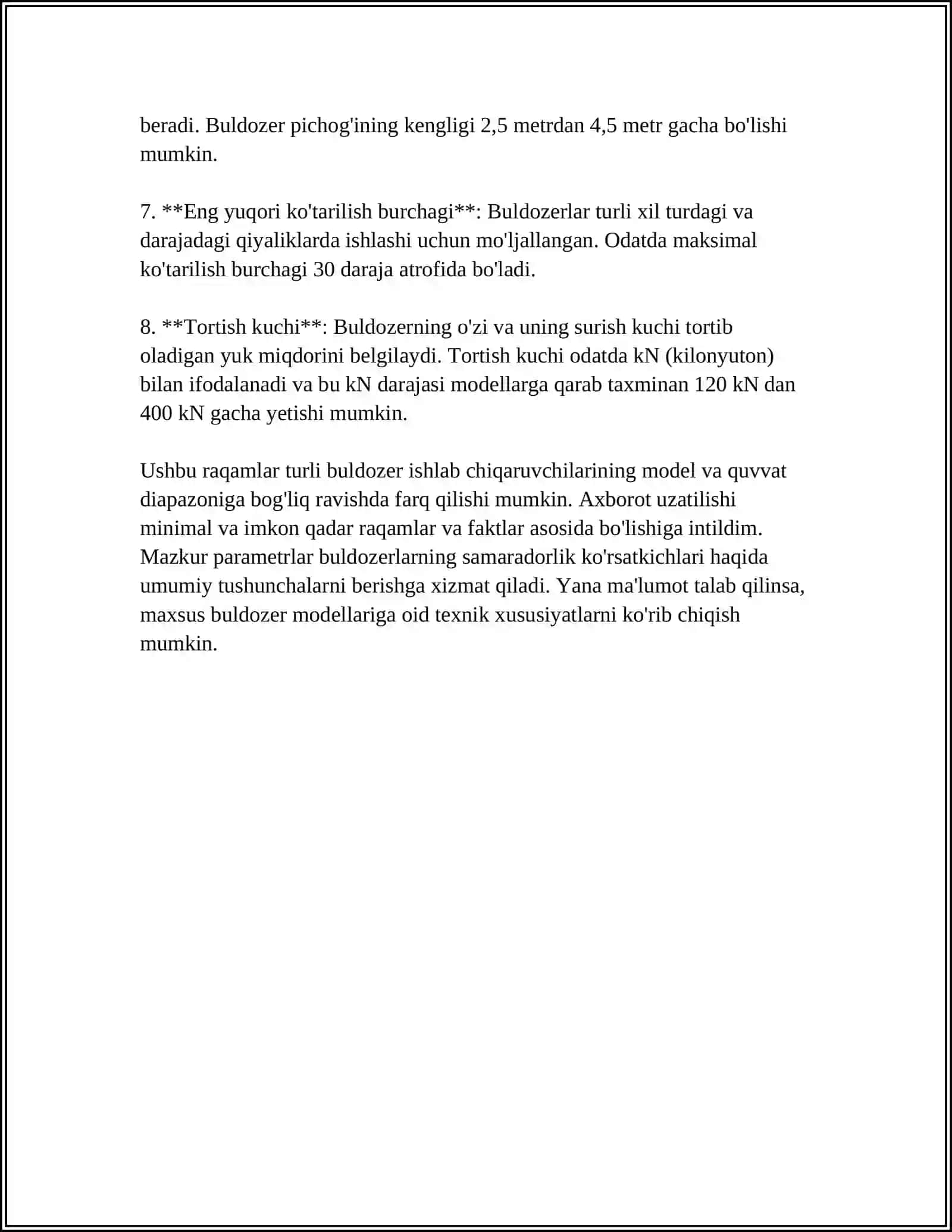 BULDOZERLARNI ISH UNUMDORLIGINI HISOBLASH 4