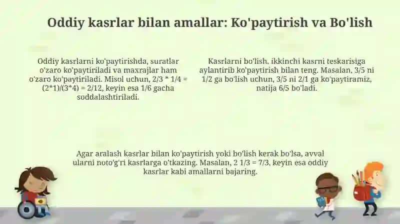 Oddiy va oʻnli kasrlar ustida toʻrt amalga doir misol va masalalar 4