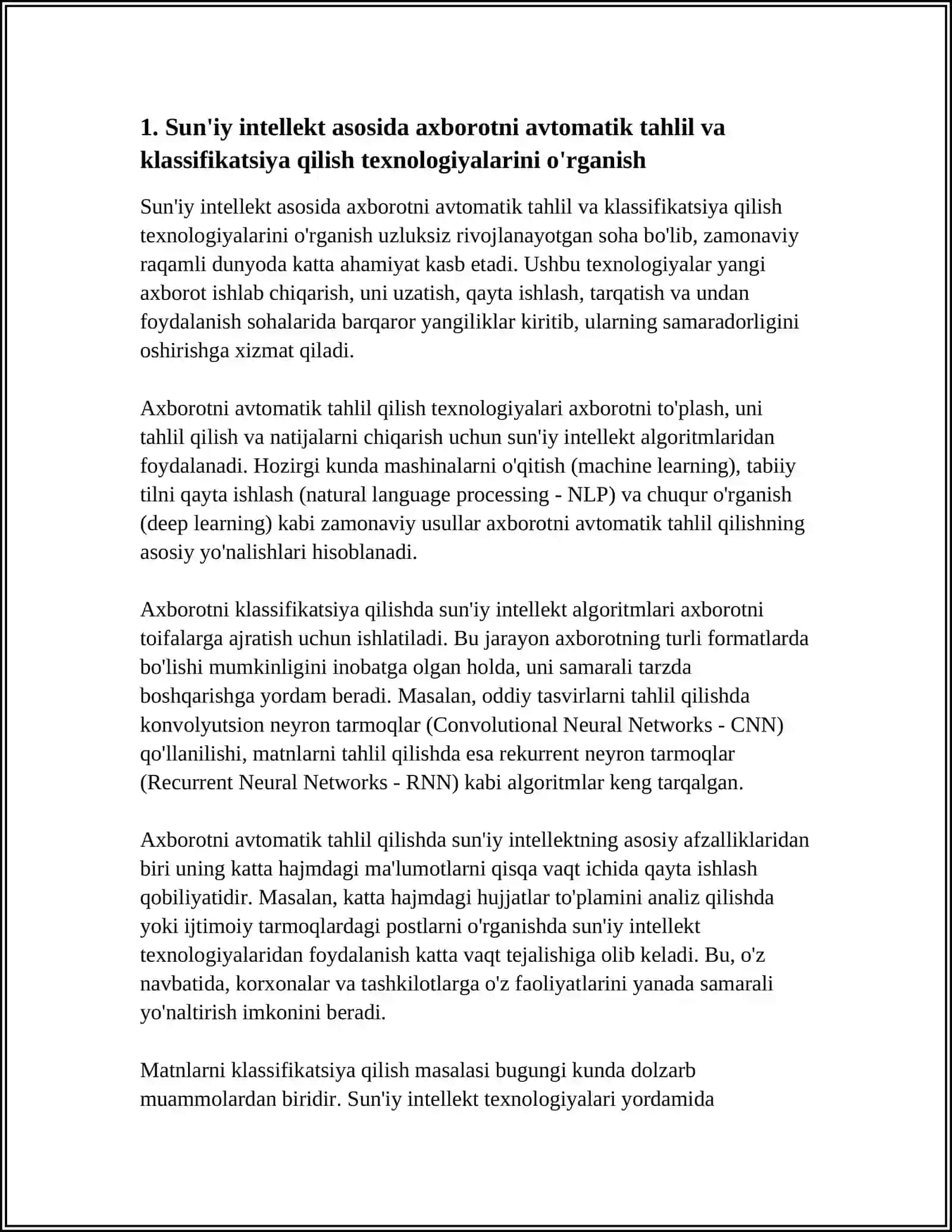 AXBOROTNI ISHLAB CHIQARISH, UZATISH, QAYTA ISHLASH, TARQATISH VA ULARDAN FOYDALANISHNING YANGI TEXNOLOGIYALARINI TAHLIL QILISH 4