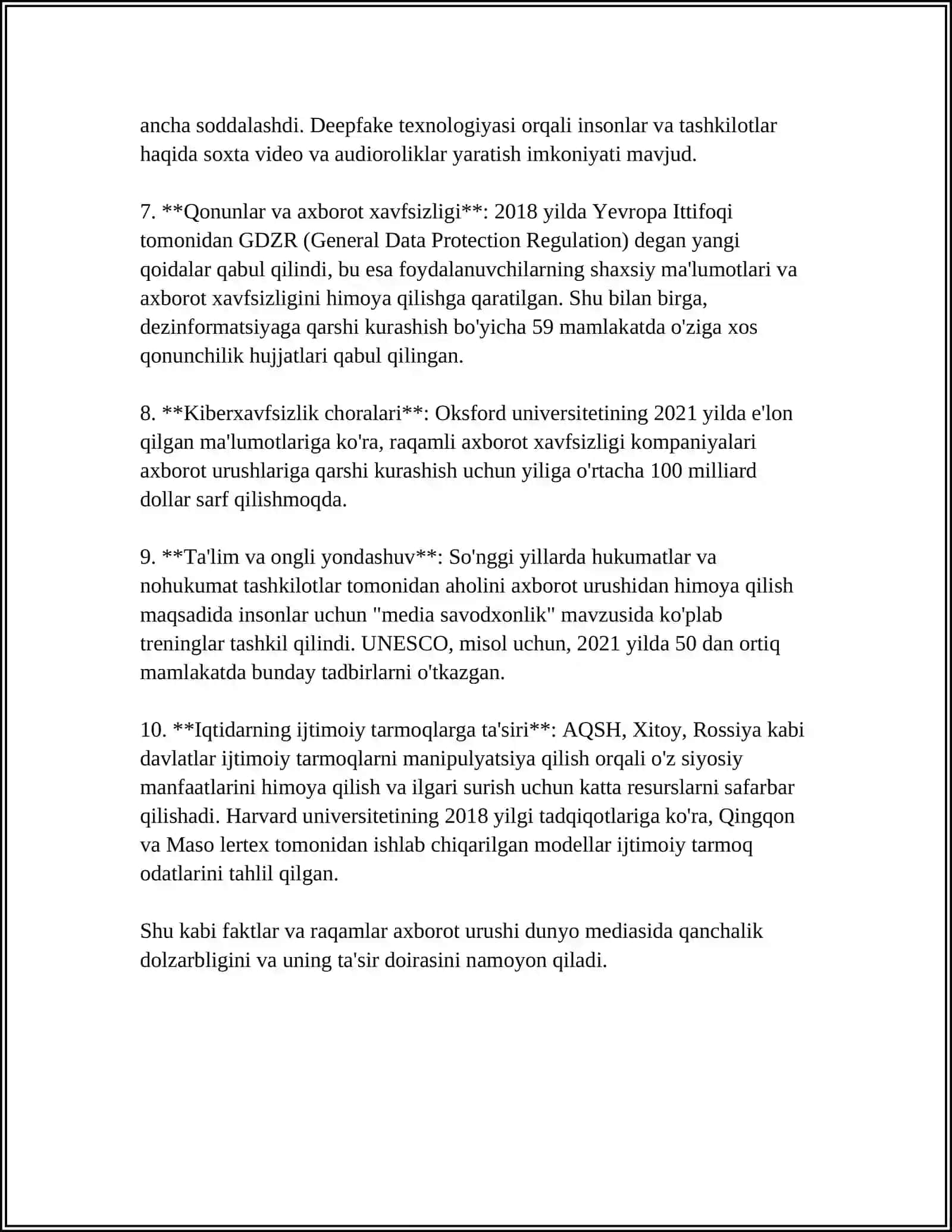 MUSTAQIL ISH MAVZUSI; JAHON MEDIA VA AXBOROT MAKONIDA MANFAATLAR TO'QNASHUVI 4