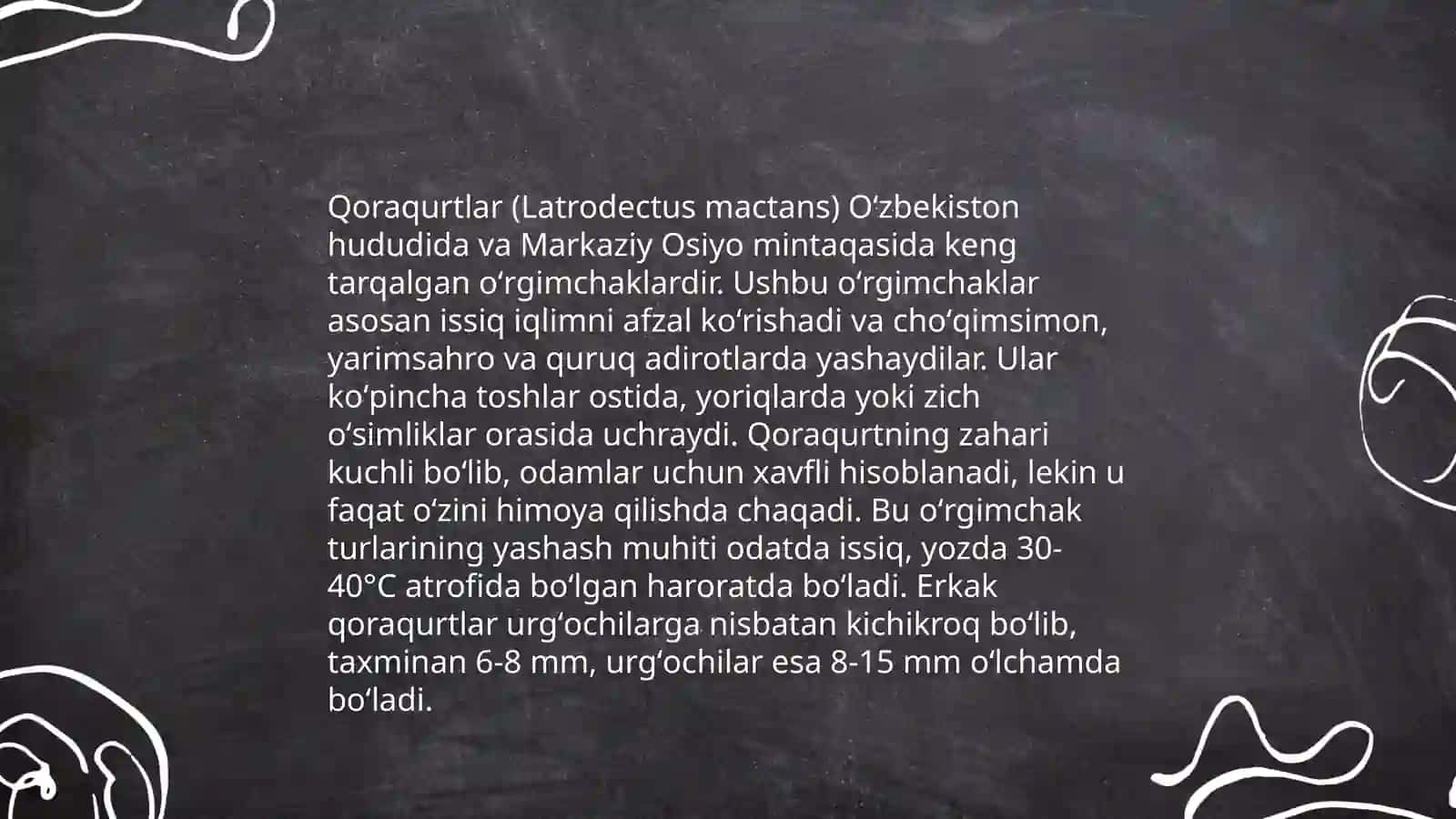 Zaharli hayvonlar. Qoraqurt 4