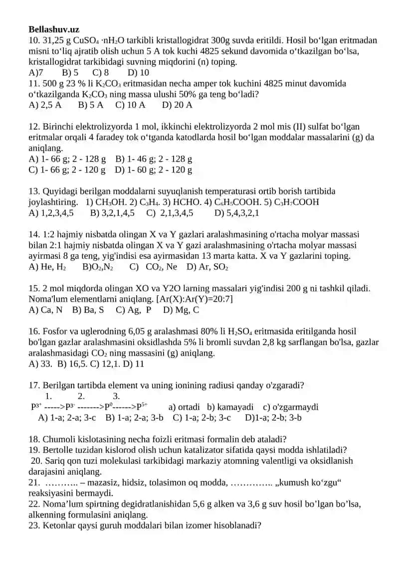 11-sinf. KIMYO. TEST 4