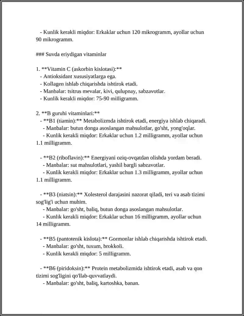 VITAMINLAR VA ULARNI ORGANIZM UCHUN AHAMIYATI 4