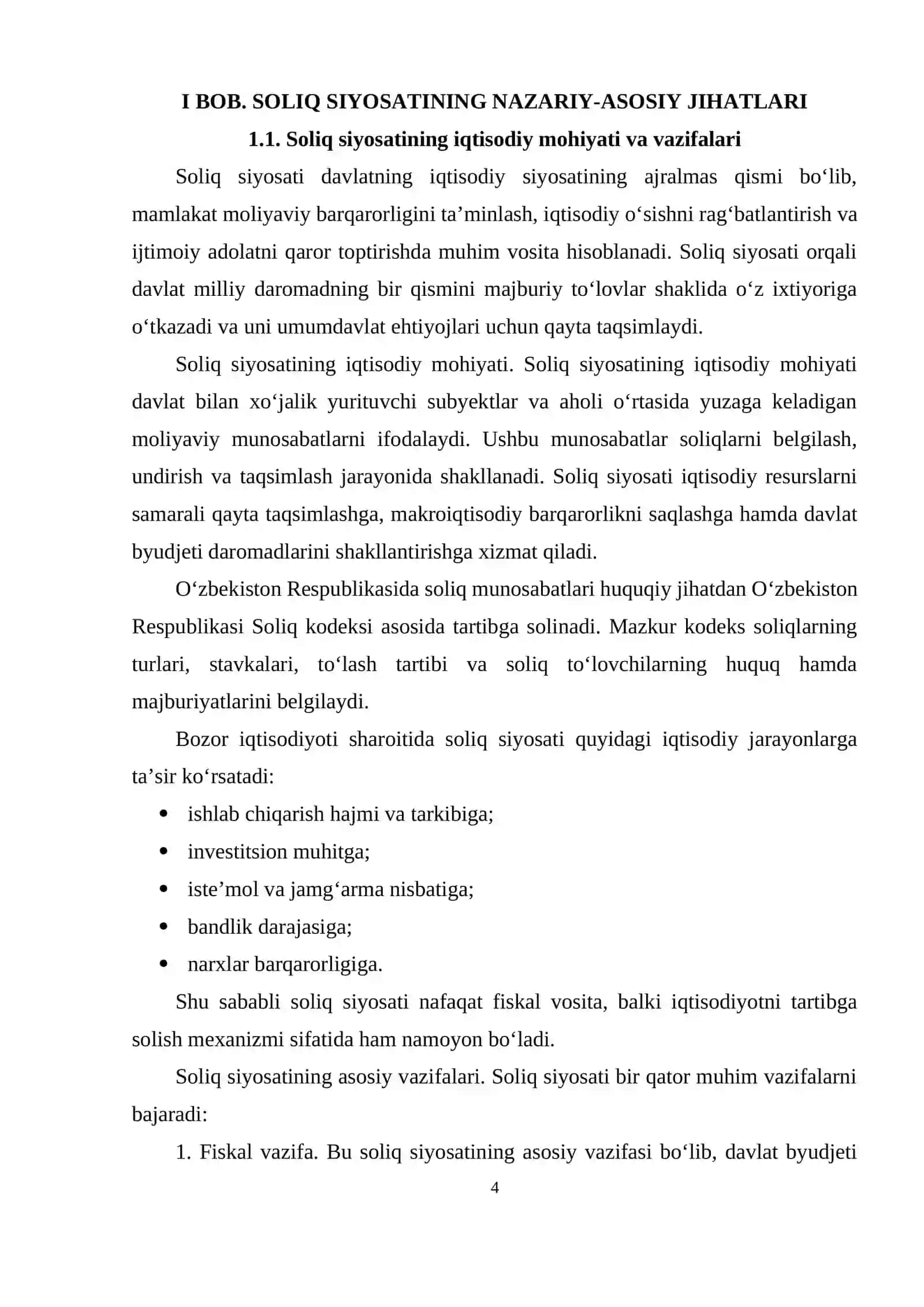 O‘ZBEKISTON RESPUBLIKASI SOLIQ SIYOSATINI TAKOLMILLASHTIRISH YO'LLARI 4