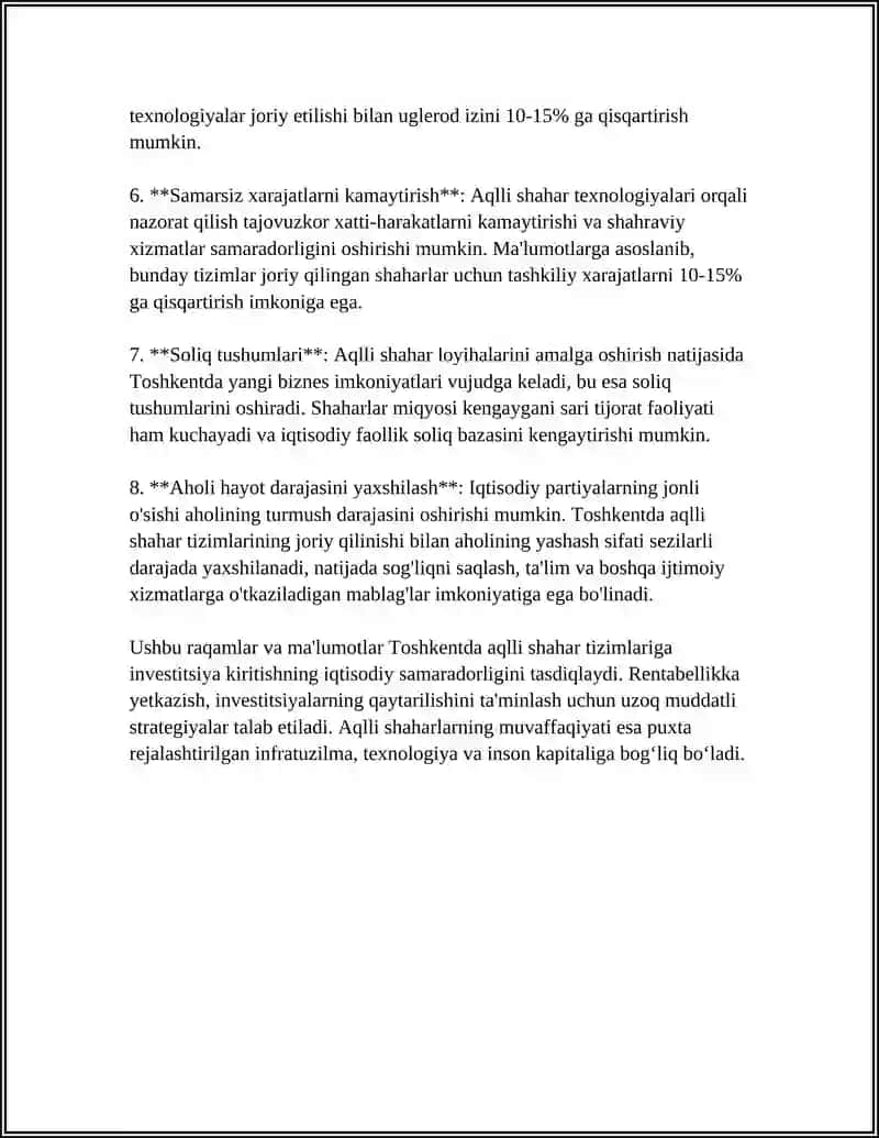 AQLLI SHAHAR KONSEPSIYASINING IQTISODIY EKOLOGIK VA IJTIMOIY USTUNLIKLARINI TAHLIL QILING 4