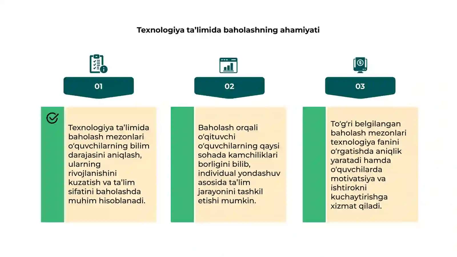 Texnologiya ta’limida baholash mezonlari 4