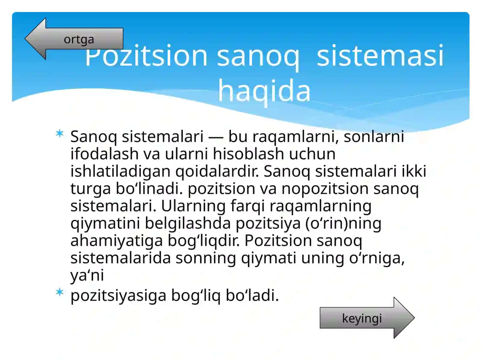 Pozitsion va pozitsion bo’lmagan sanoq sistemasi 4
