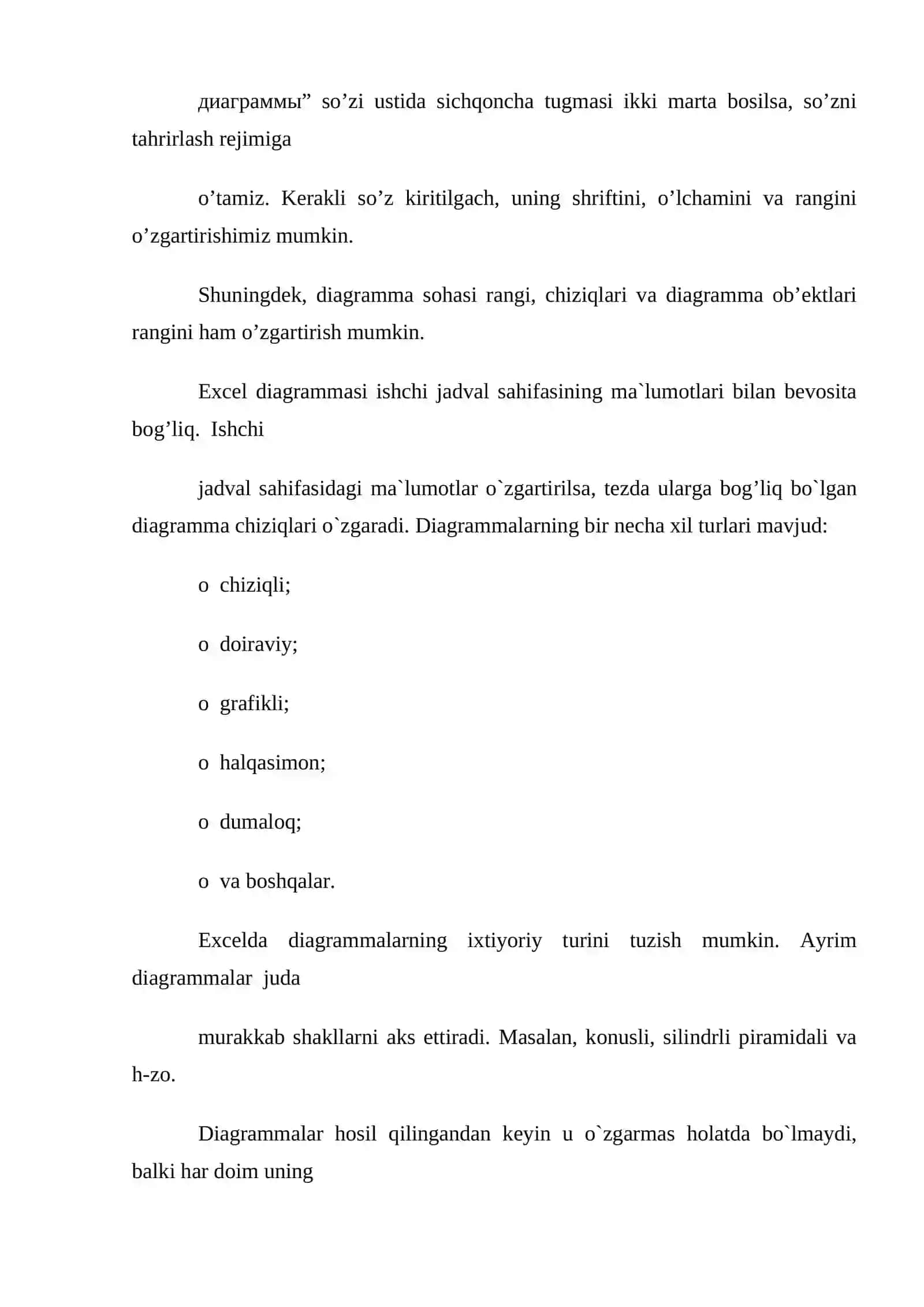 Excel daturida diagrammalar bilan ishlash 4