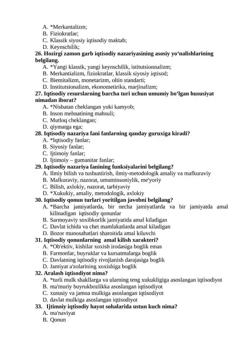 Iqtisodiyot nazariyasi test savollari 4