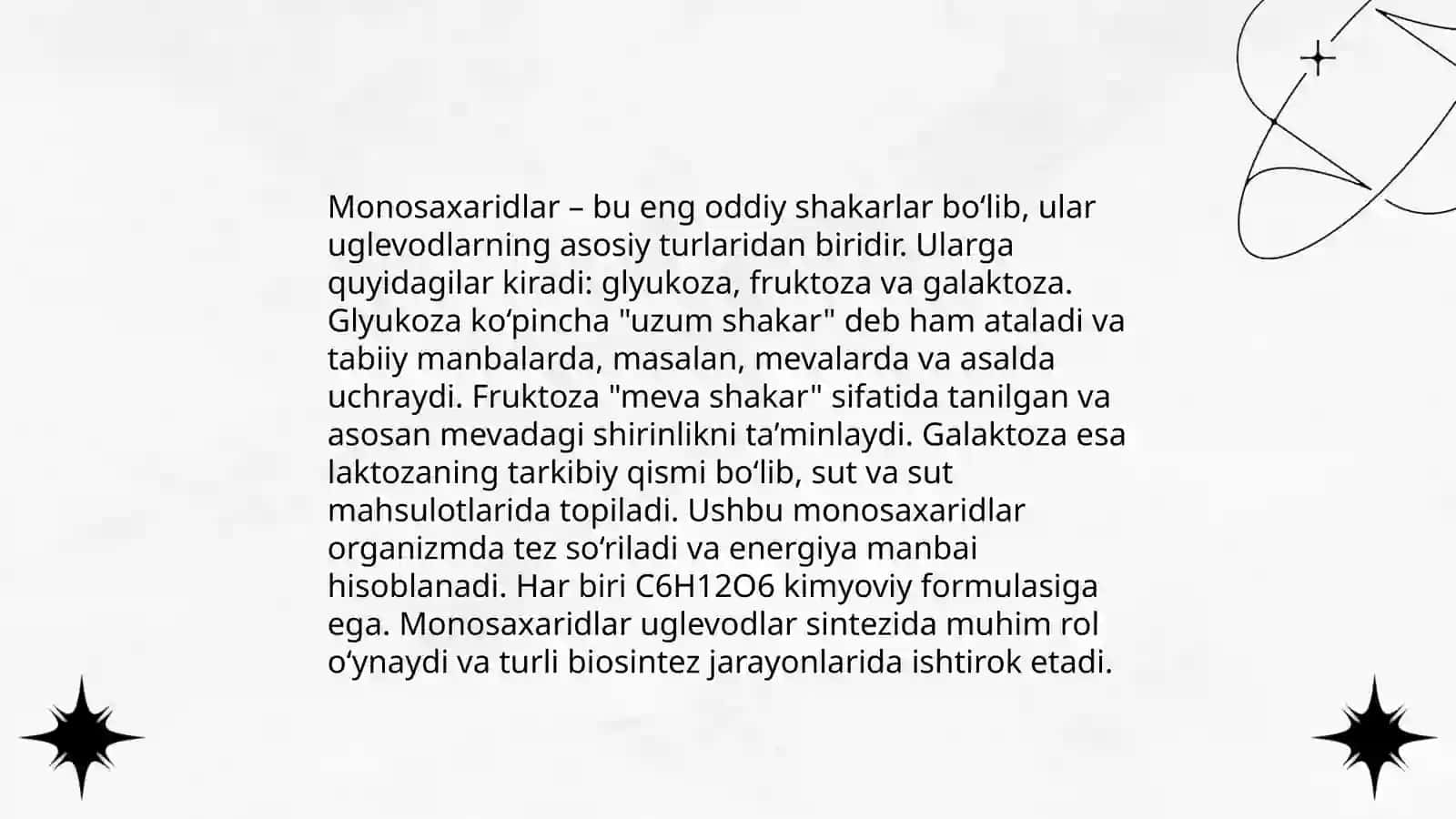 Uglevodlar. Monosaxaridlar tuzilishi va hossalari.Di,gomo va geretopolisaxaridlar tuzilishi va hossalari 4