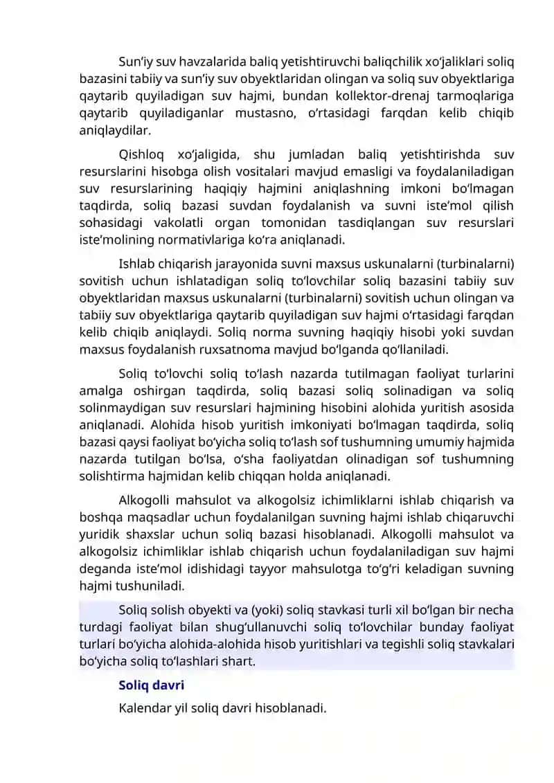 Suv Resurslaridan Foydalanganlik uchun Soliq 4