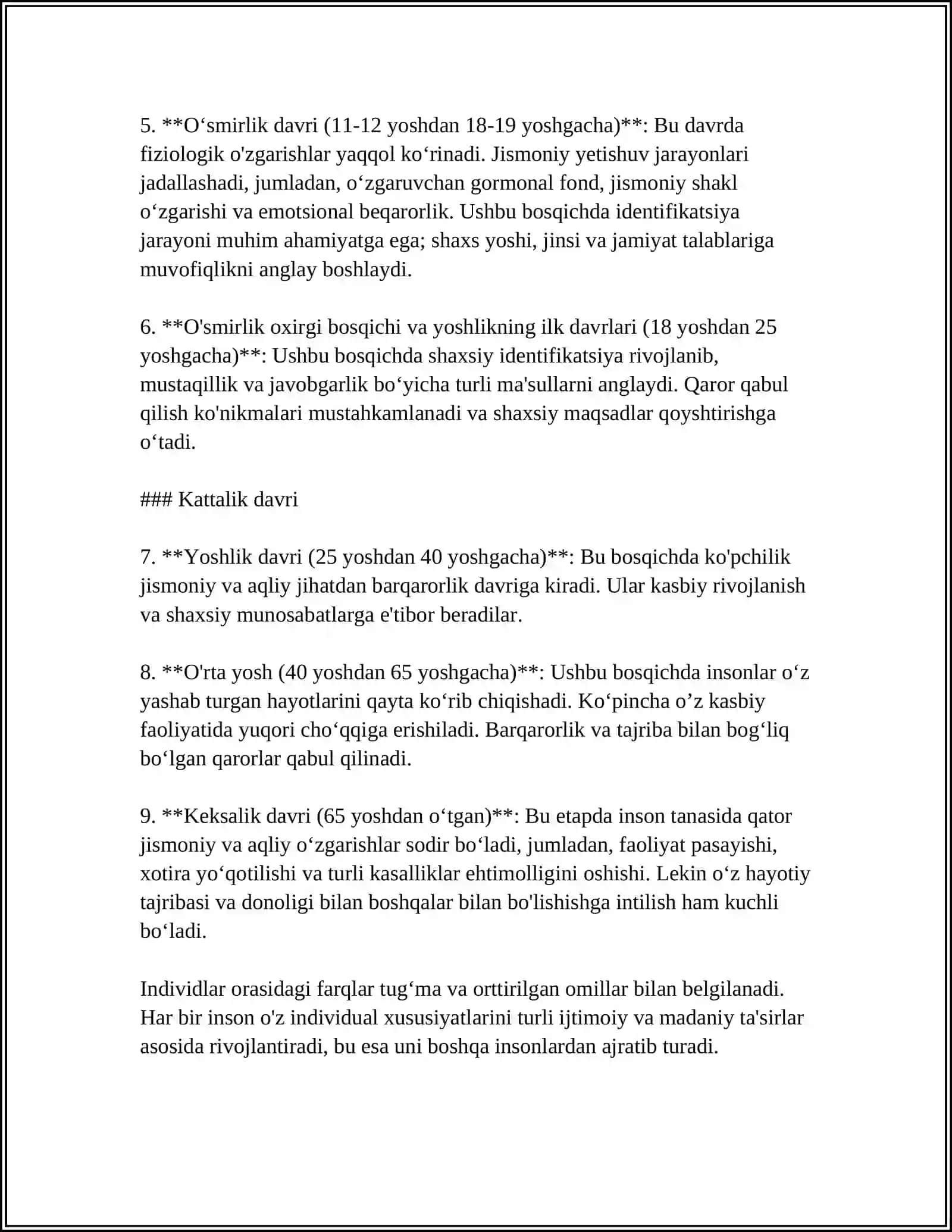 QUSHLARNING INDIVIDUAL RIVOJLANISH XUSUSIYATLARI MAVZUSIDA MUAMMONINING YECHIMINI TOPISH,TEST,MUNOZARALI SAVOLLAR VA TOPSHIRIQLAR TUZISH 4