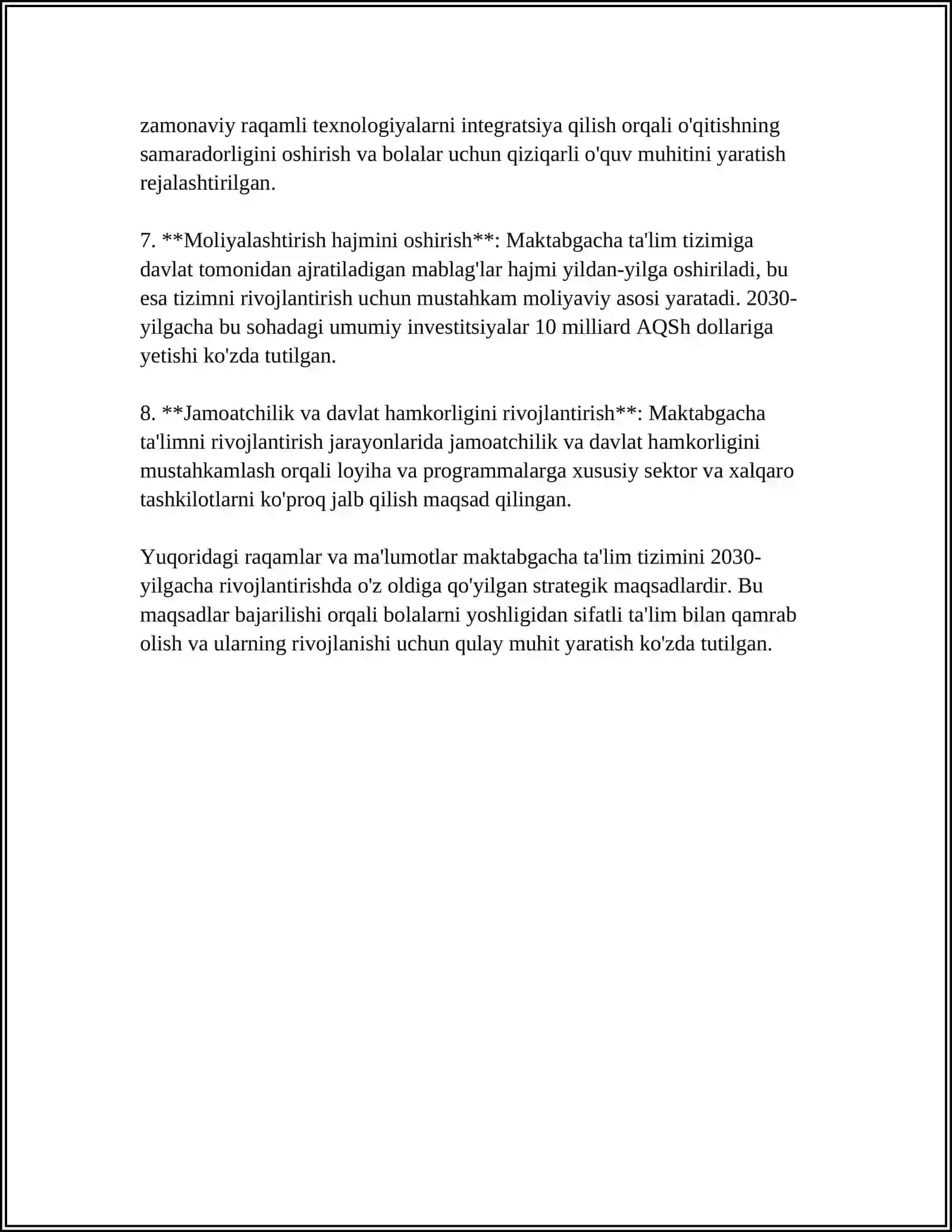 OʻZBEKISTON RESPUBLIKASI MAKTABGACHA TAʼLIM TIZIMINI 2030-YILGACHA RIVOJLANTIRISH KONSEPSIYASI 4