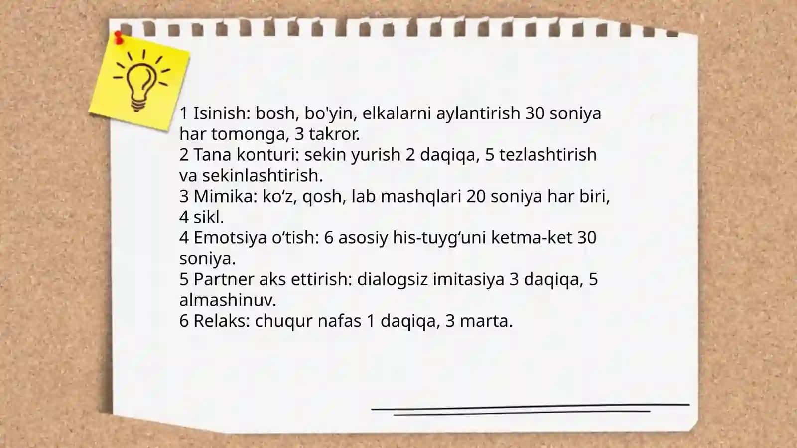 Aktyorlik mahoratini oshirishga doir mashqlar bajarish Etyud 4