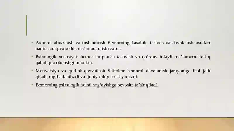 MULOQOT SHIFOKOR VA BEMOR MULOQOTINING PSIXOLOGIK XUSUSIYATLARI 4