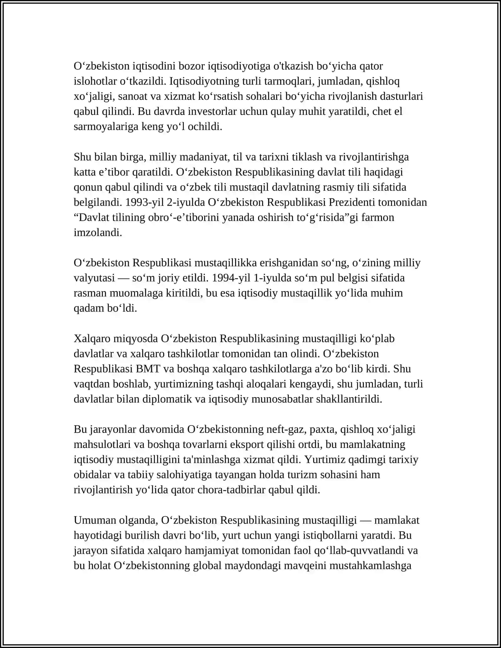 MUSTAQILLIK YILLARIDA DAVLAT BOSHQARUV TIZIMIDA AMALGA OSHIRILGAN ISLOHOTLARNINGXUSUSIYATI 4