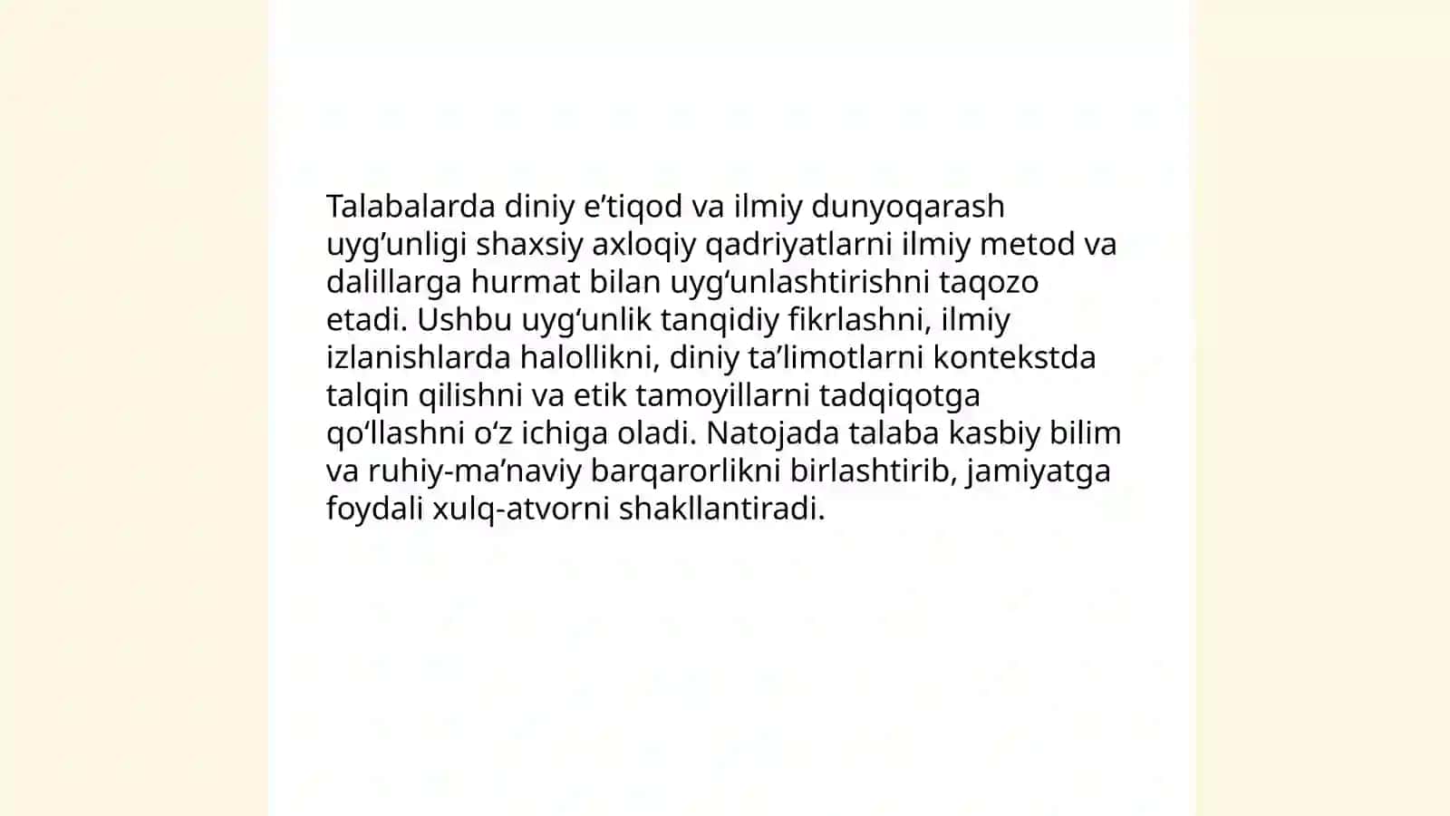 Talaba e’tiqodi, dunyoqarashi, o’zini o’zi nazorat qilishi 4