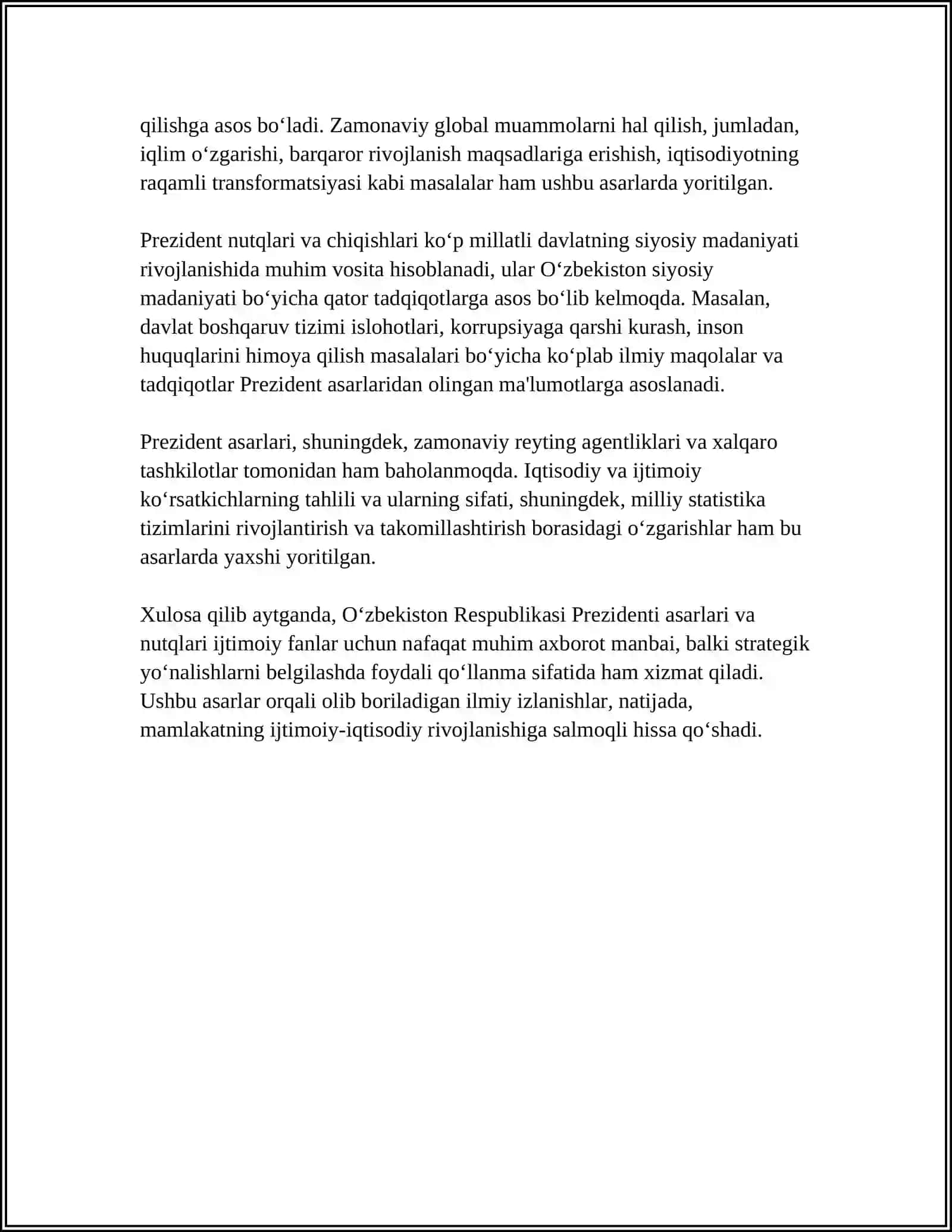 O'zbekiston Respublikasi Prezidenti asarlari va ularning ijtimoiy fanlar bibliografiyasidagi ahamiyati 4
