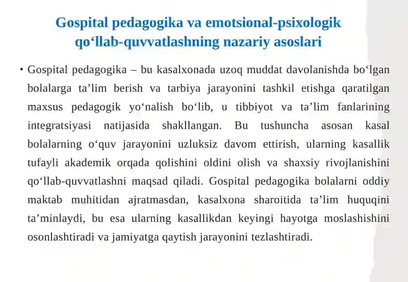 Gospitalpedagogikada emotsional-psixologik qo‘llab-quvvatlash strategiyalari 4