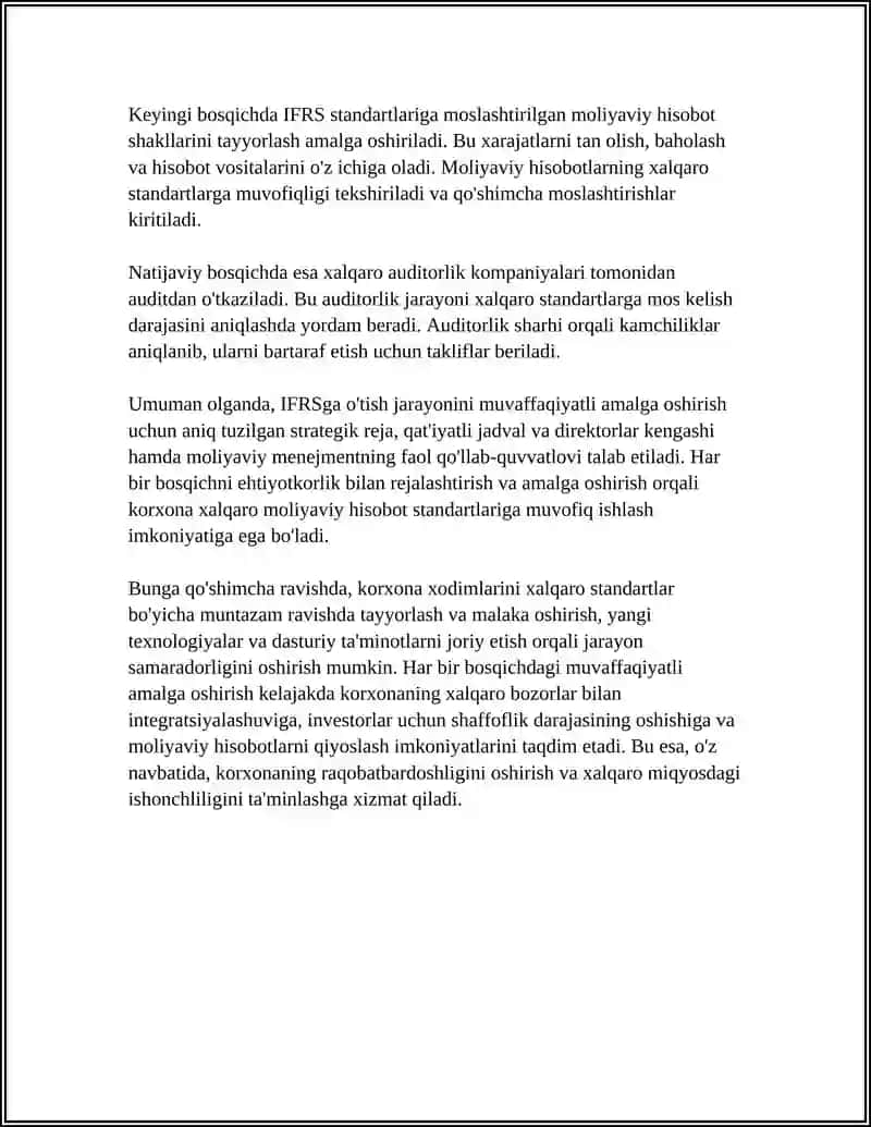 MOLIYAVIY HISOBOTNING XALQARO STANDARTLARIGA O'TISH BO'YICHA QO'SHIMCHA CHORA-TADBIRLAR 4