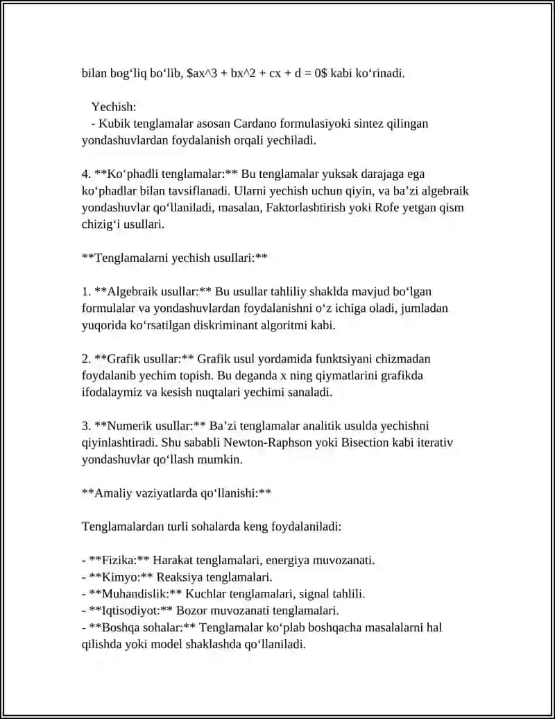 BIR JINSLI BÓLMAGAN N- TARTIBLI CHIZIQLI ÓZGARMAS KOEFFITSIENTLI TENGLAMALAR 4