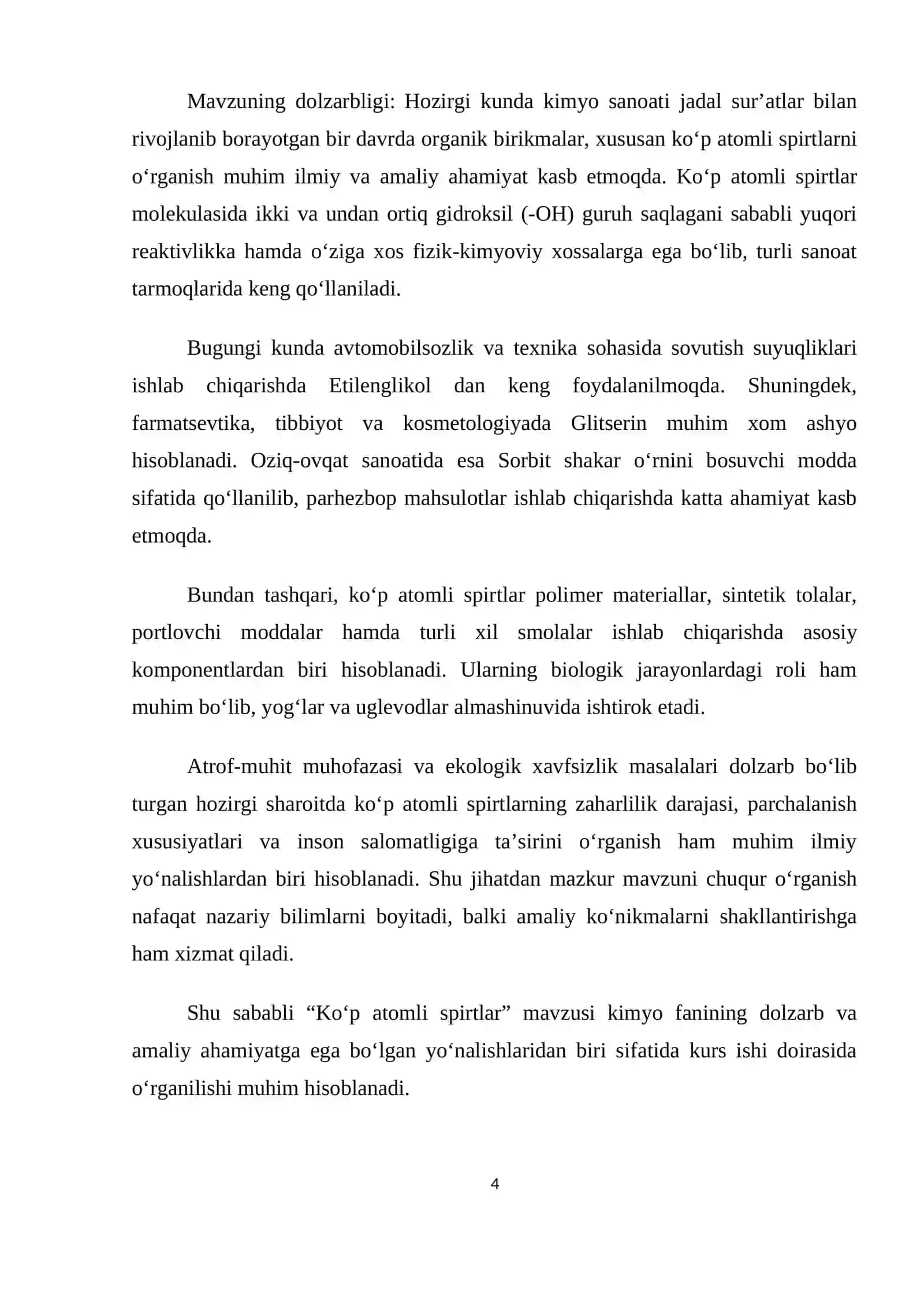 Ko’p atomli spirtlar mavzusida KURS ISHI 4