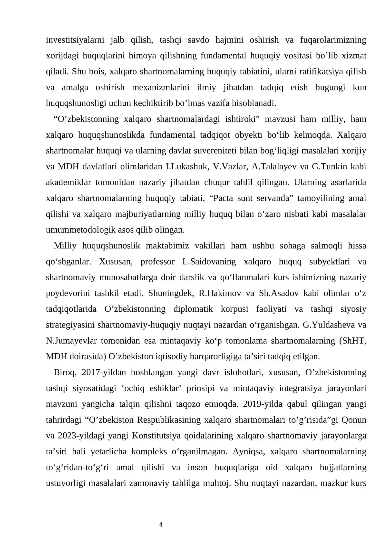 O’zbekistonning xalqaro shartnomalardagi ishtiroki. kurs ishi 4