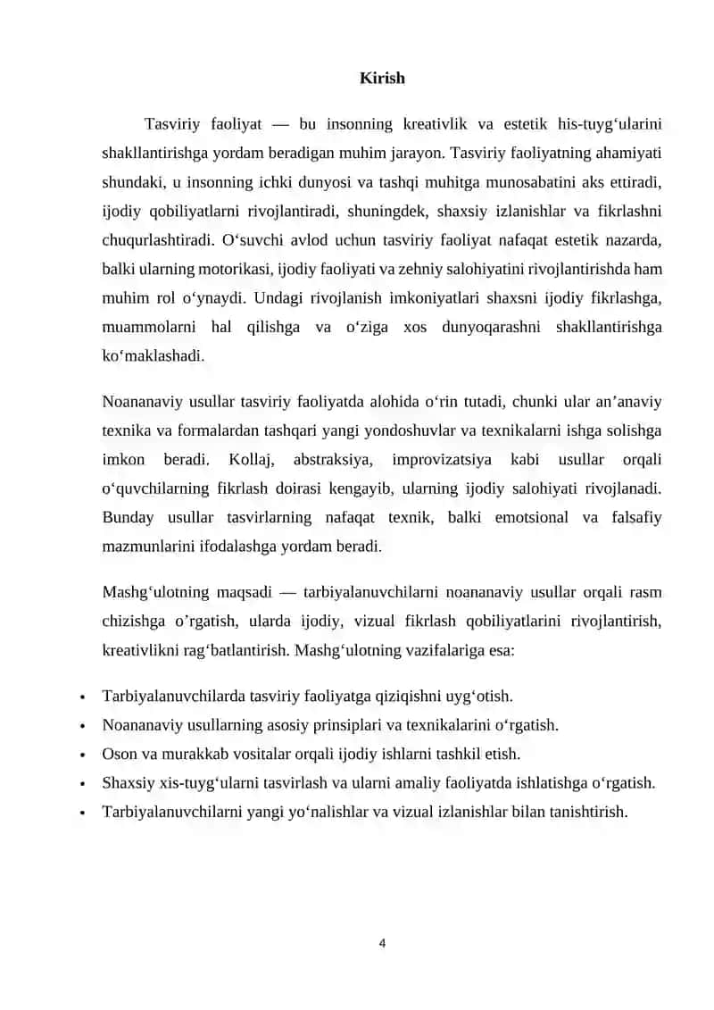 Tasviriy faoliyat mashg’ulotlarida tarbiyalanuvchilarni noan’anaviy usulda rasm chizishga o’rgatish 4