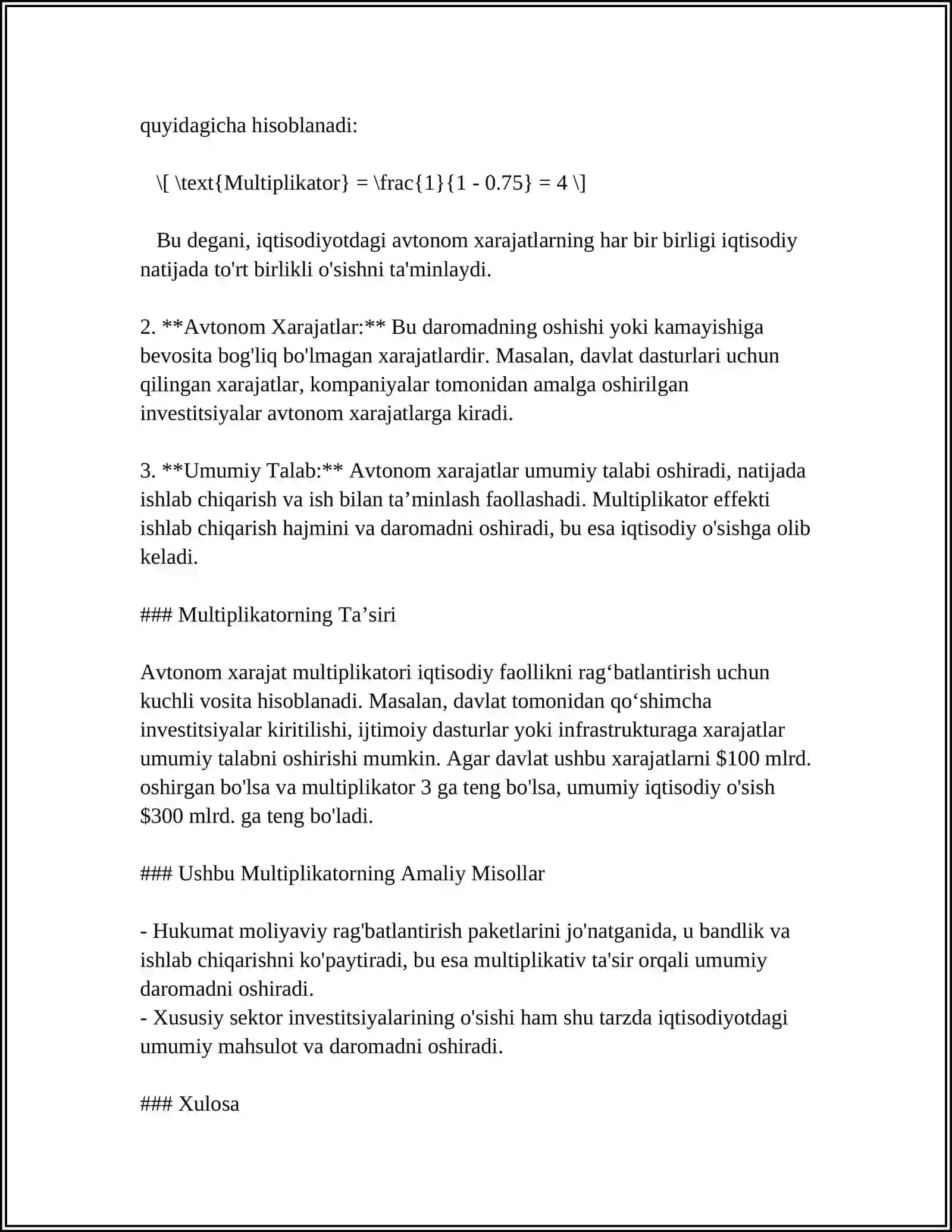 AVTONOM XARAJAT MULTIPLIKATOR 4