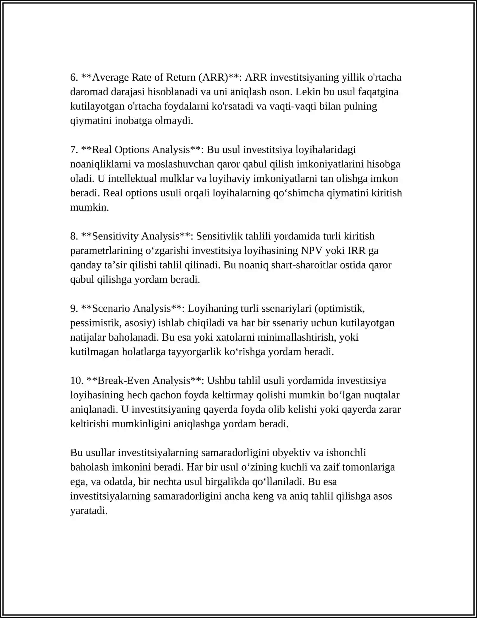 MOLIYAVIY REJALASHTIRISHDA INVESTITSIYALAR DAROMADLILIGI 4