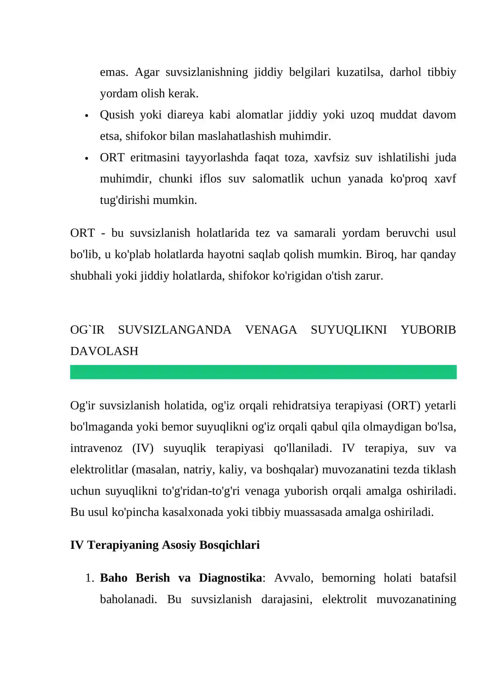 OG`IR SUVSIZLANGANDA VENAGA SUYUQLIKNI YUBORIB DAVOLASH 4