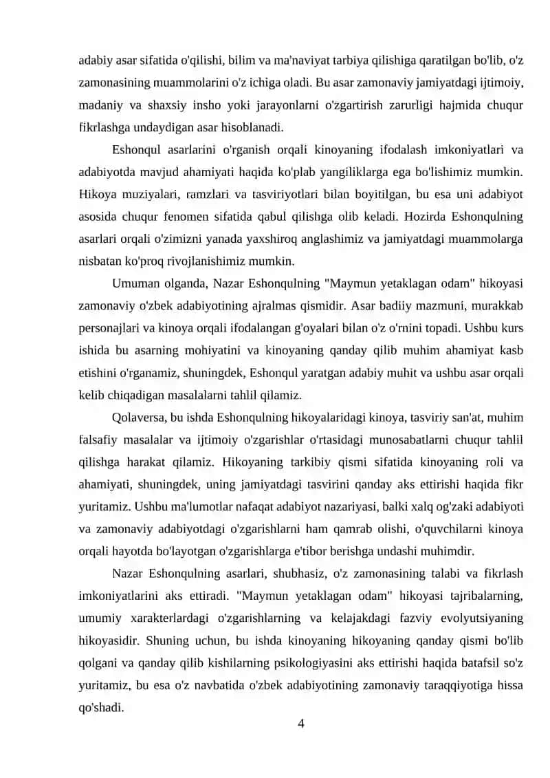 "MAYMUN YETAKLAGAN ODAM" HIKOYASIDA KIN 4