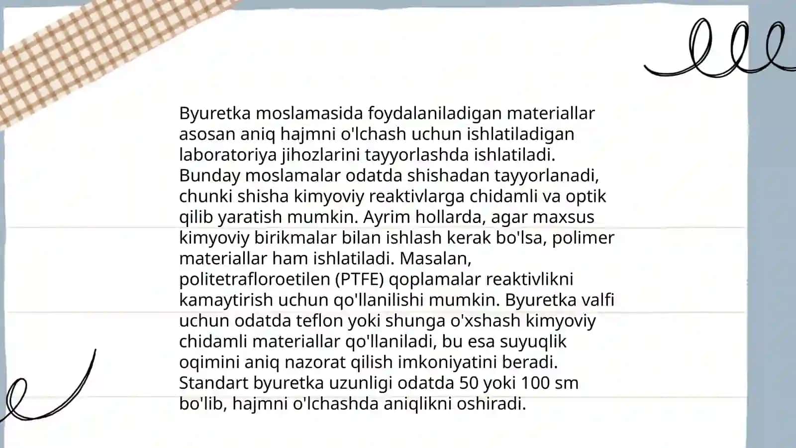 Byuretka moslamasi.Konsentrlangan eritmalarni tayyorlash usullari va murakkab miksturalar tayyorlash. Byuretka moslamasida qo’llaniladigan konsentratlar 4