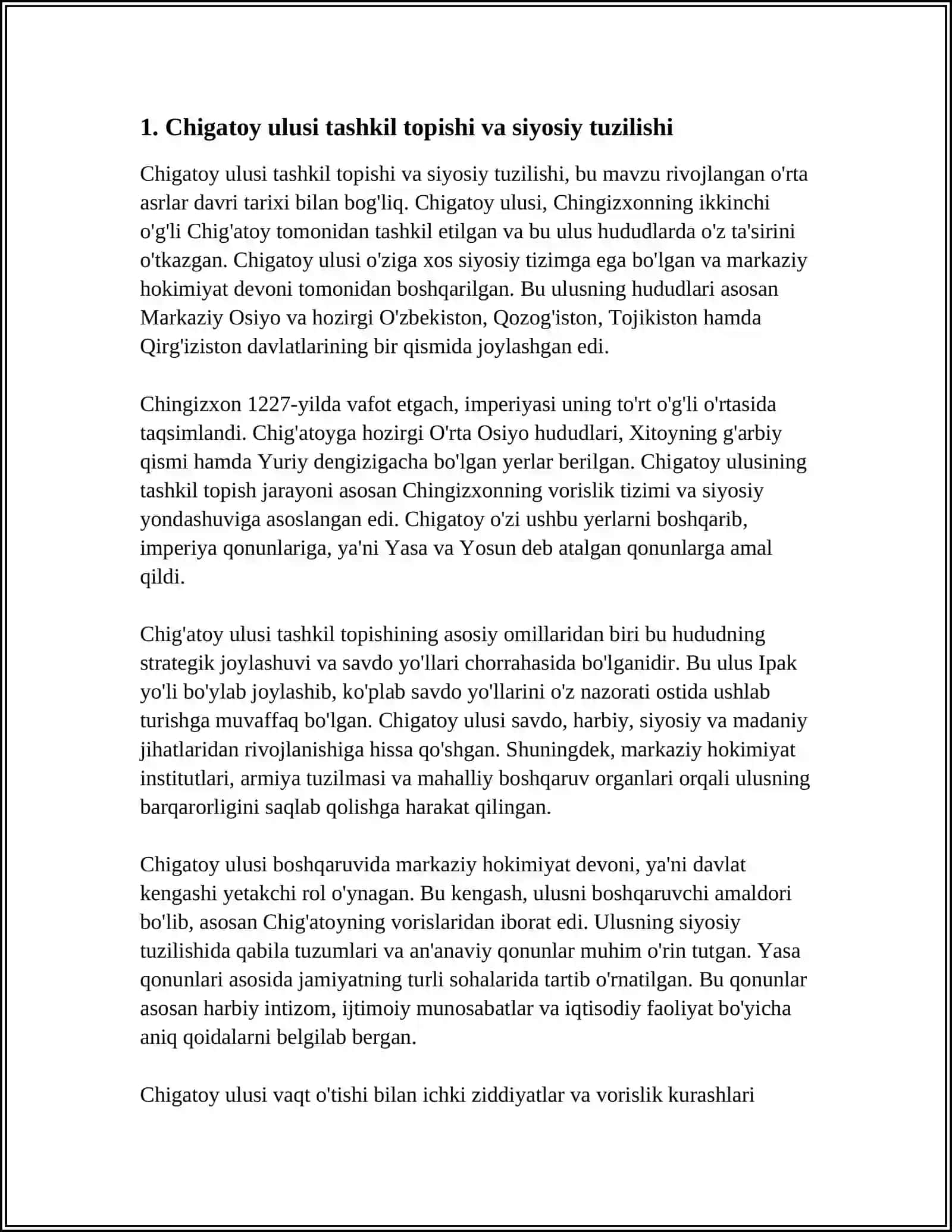 CHIGATOY ULUSI VA ANGLIYA. RIVOJLANGAN ORTA ASRLAR DAVLARI TARAQIYOTI VA TANNAZULI SABABLARI 4
