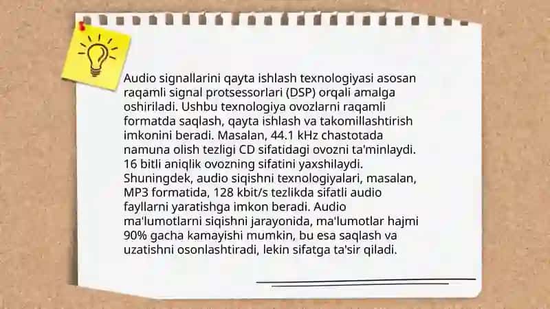 Audio va video axborotlarni kodlash, ularni qayta ishlash. 4