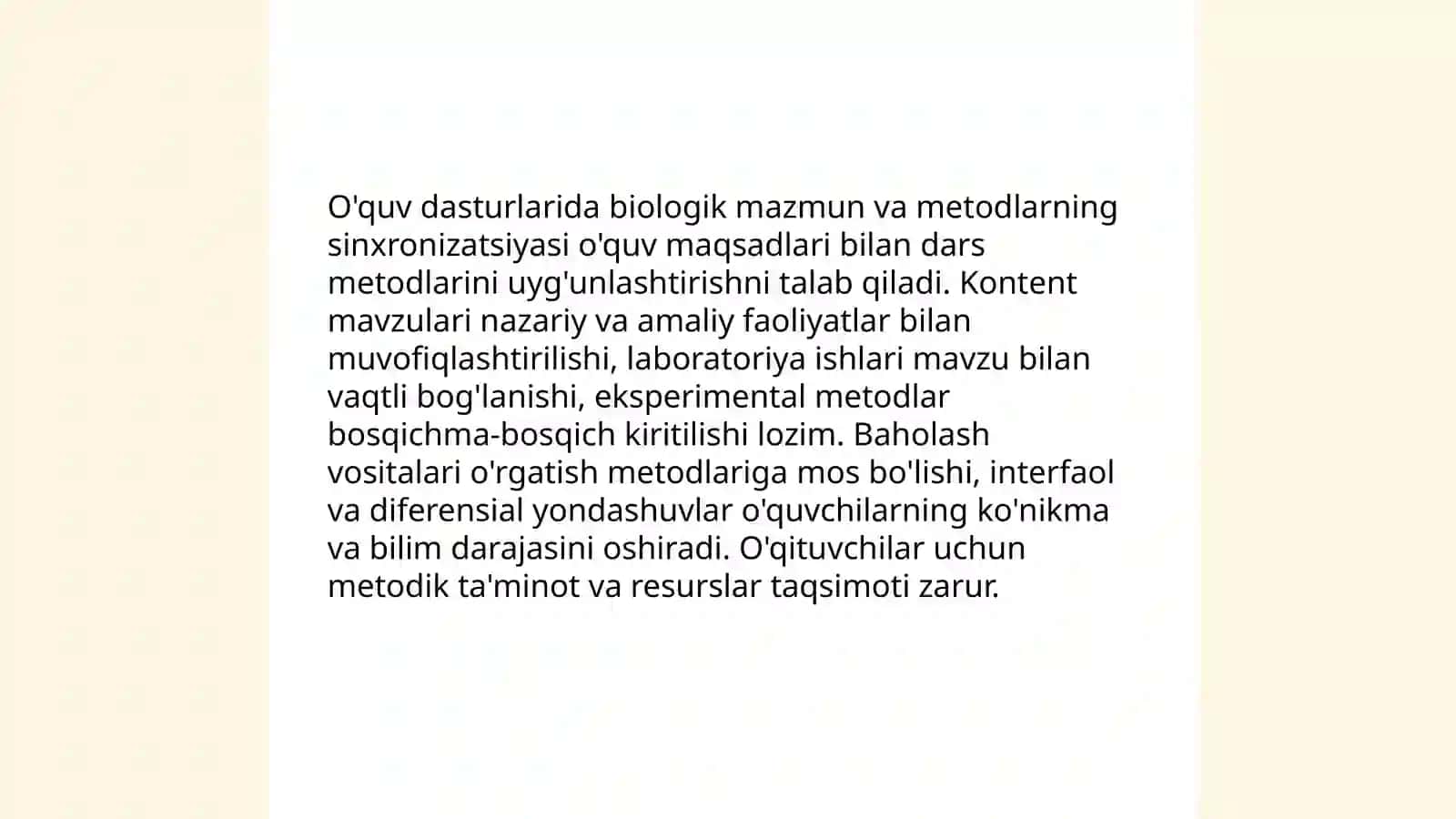 Biologik ta'lim mazmuni, metodlari, vositalari va shakllarning uyg'unligi 4