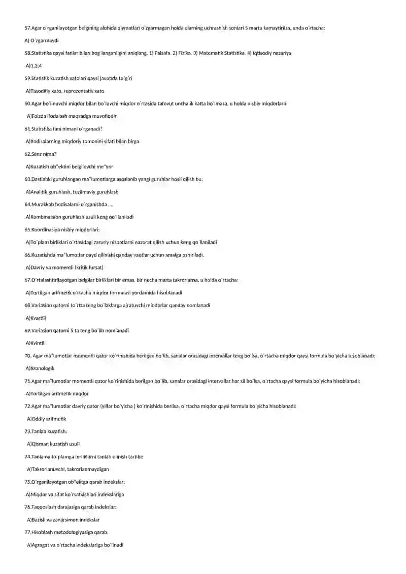 Statistika asoslari fanidan test 4