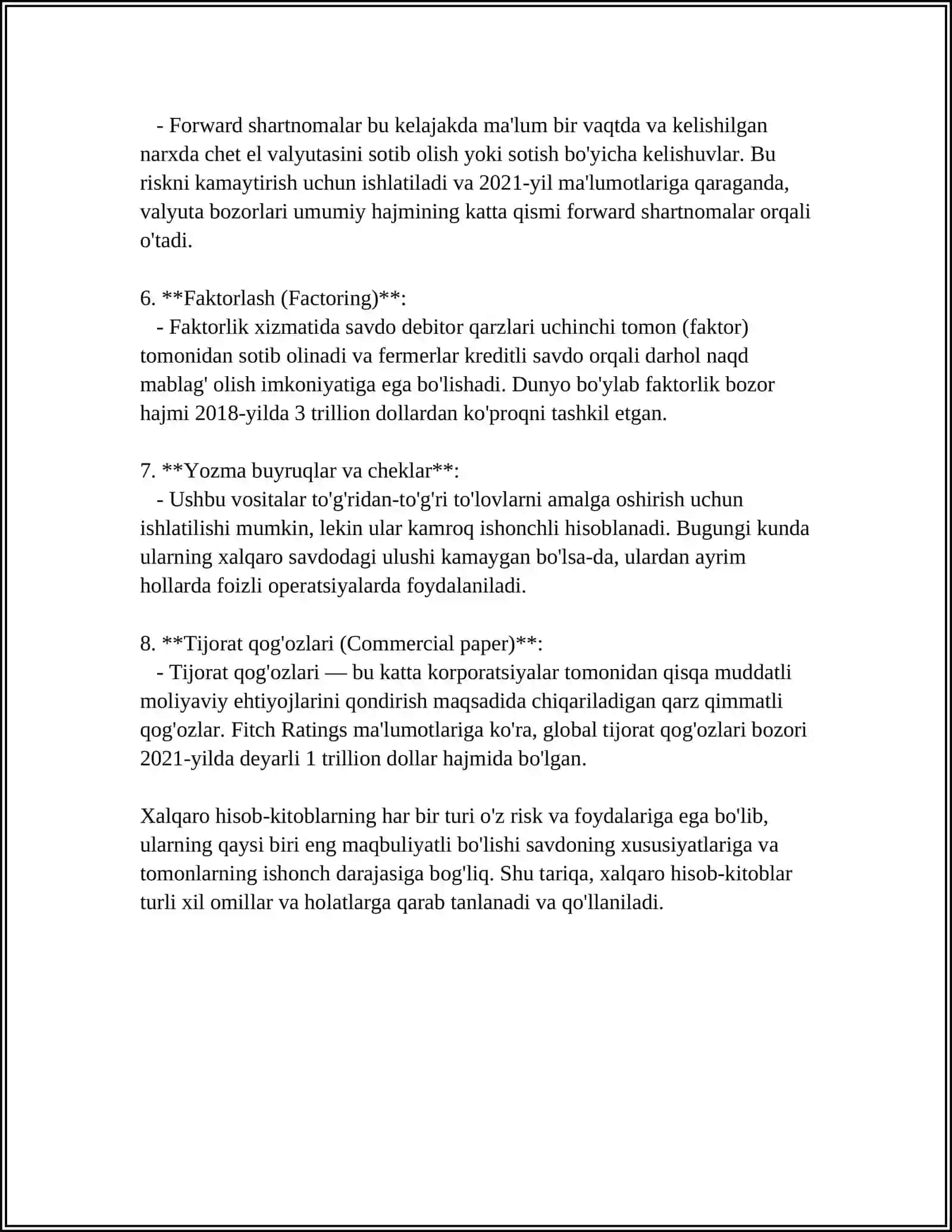 Xalqaro hisob-kitoblarning turlari 4