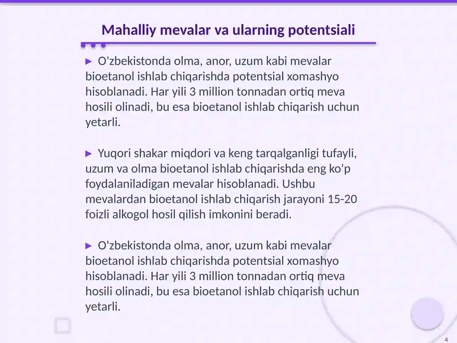 Mahalliy mevalardan bioetanol ishlab chiqarish tajribasi 4