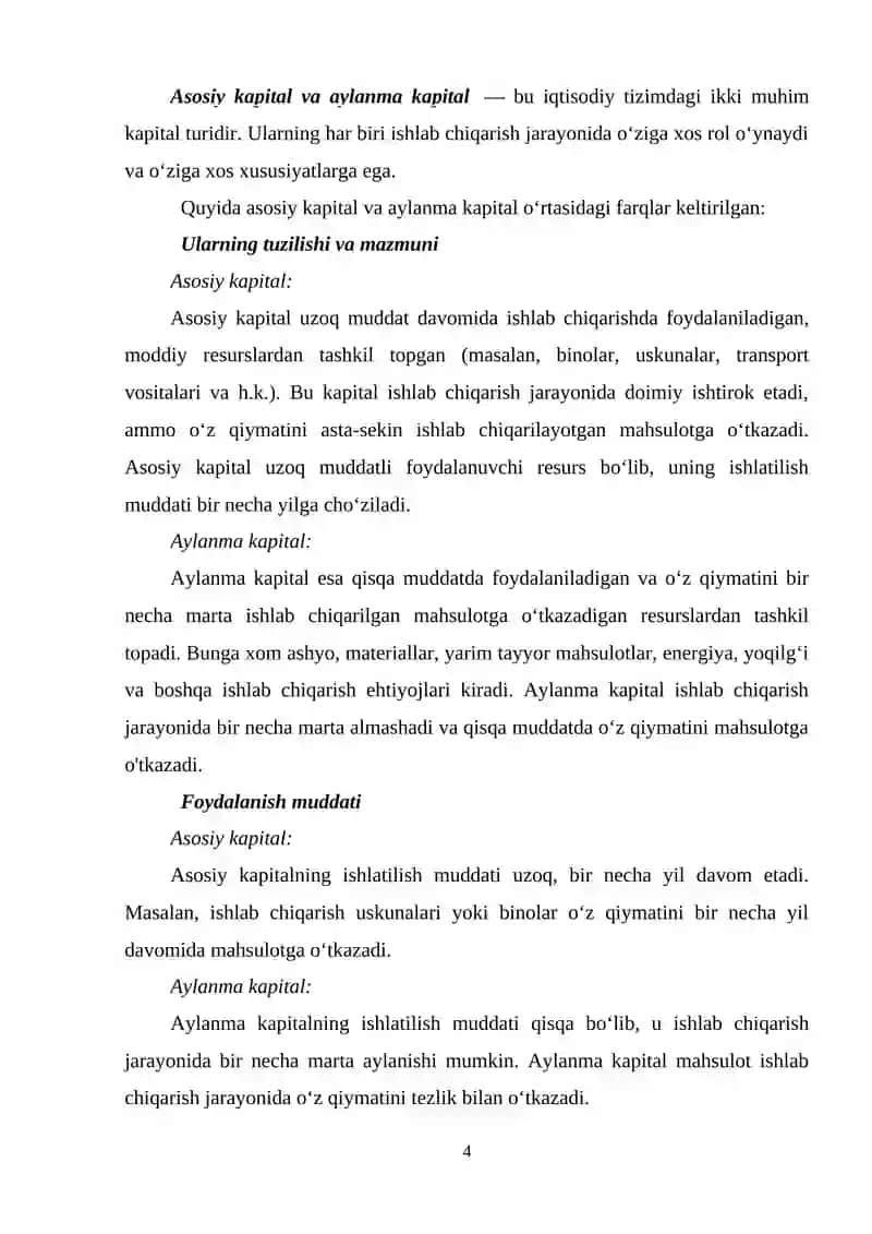 Asosiy kapital milliy boylikning eng muhim tarkibiy qismidir. 4