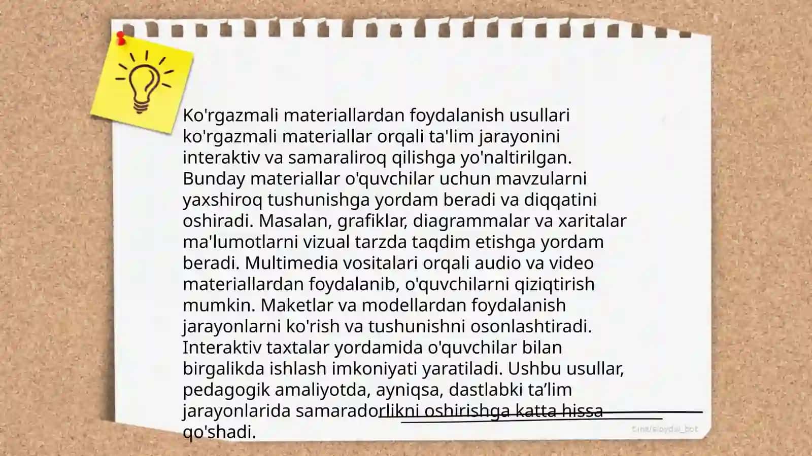 Boshlang'ich sinflarda darsni tashkil qilish,ko'rgazmalilik hamda didaktik materiallardan foydalanish 4
