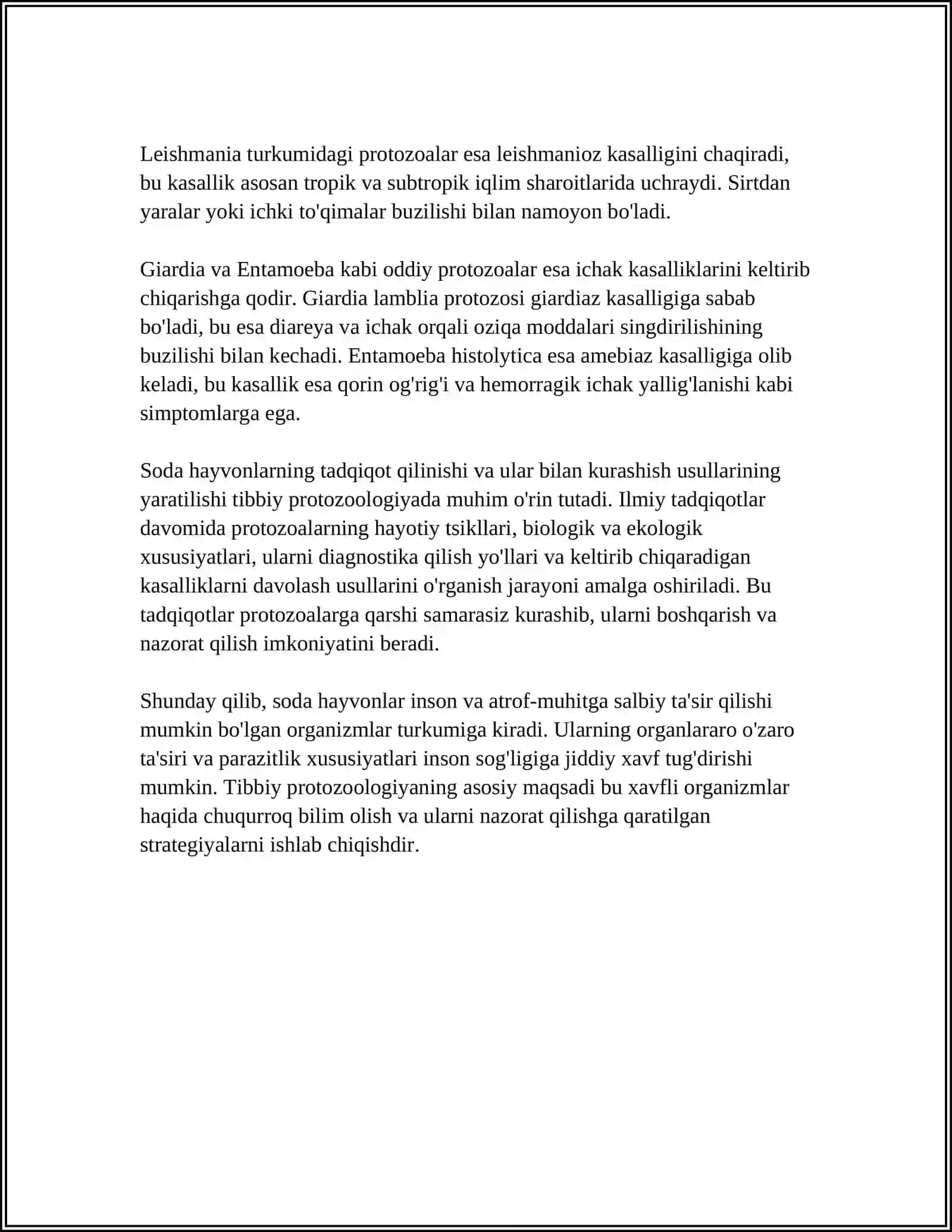 TIBBIY PROTOZOOLOGIYA.SODA HAYVONLAR KLASSIFIKATSIYASI 4