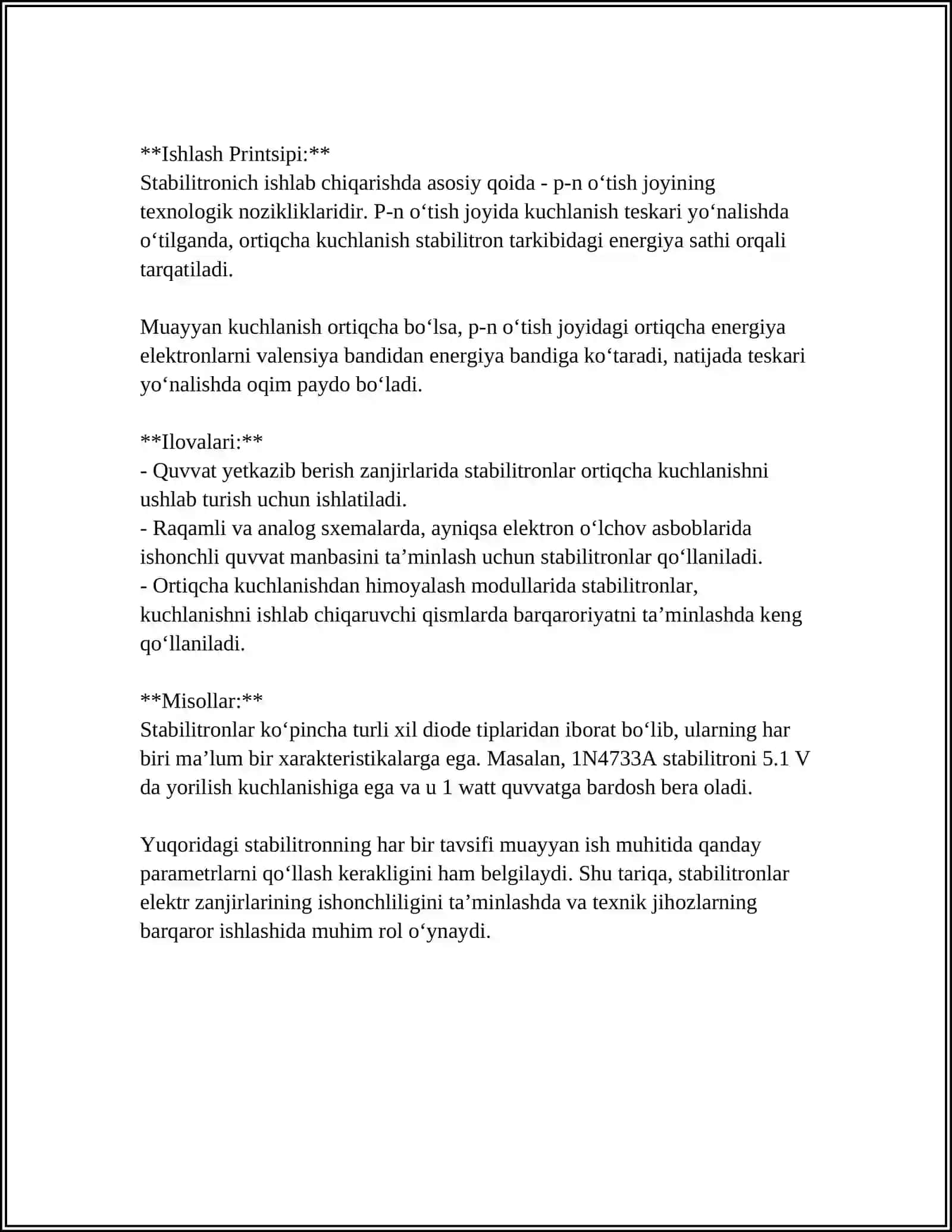 STABILITRON XARAKTERISTIKASI VA PARAMETRLARINI TADQIQ QILISH 4